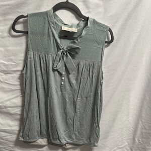 LOFT Green Sleeveless Blouse with Bow Accent